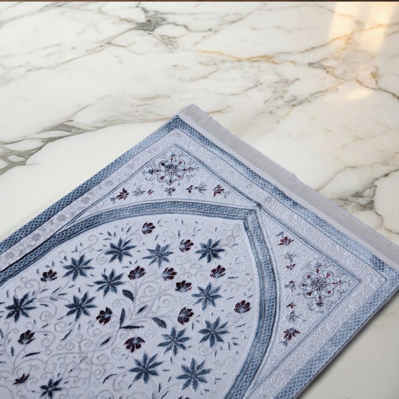 Melen Turkish prayer rug – prostration – off-white – misty blue - Image 3